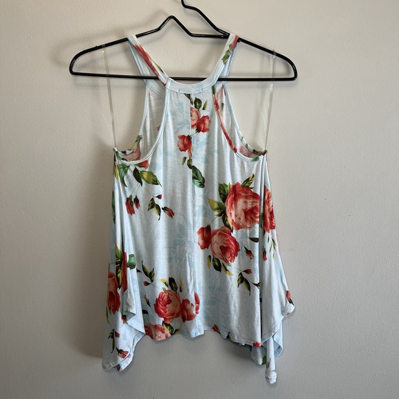 Sweet Claire Floral Tank Top Light Blue Racerback Tunic Flowy Size Small - Picture 6 of 10